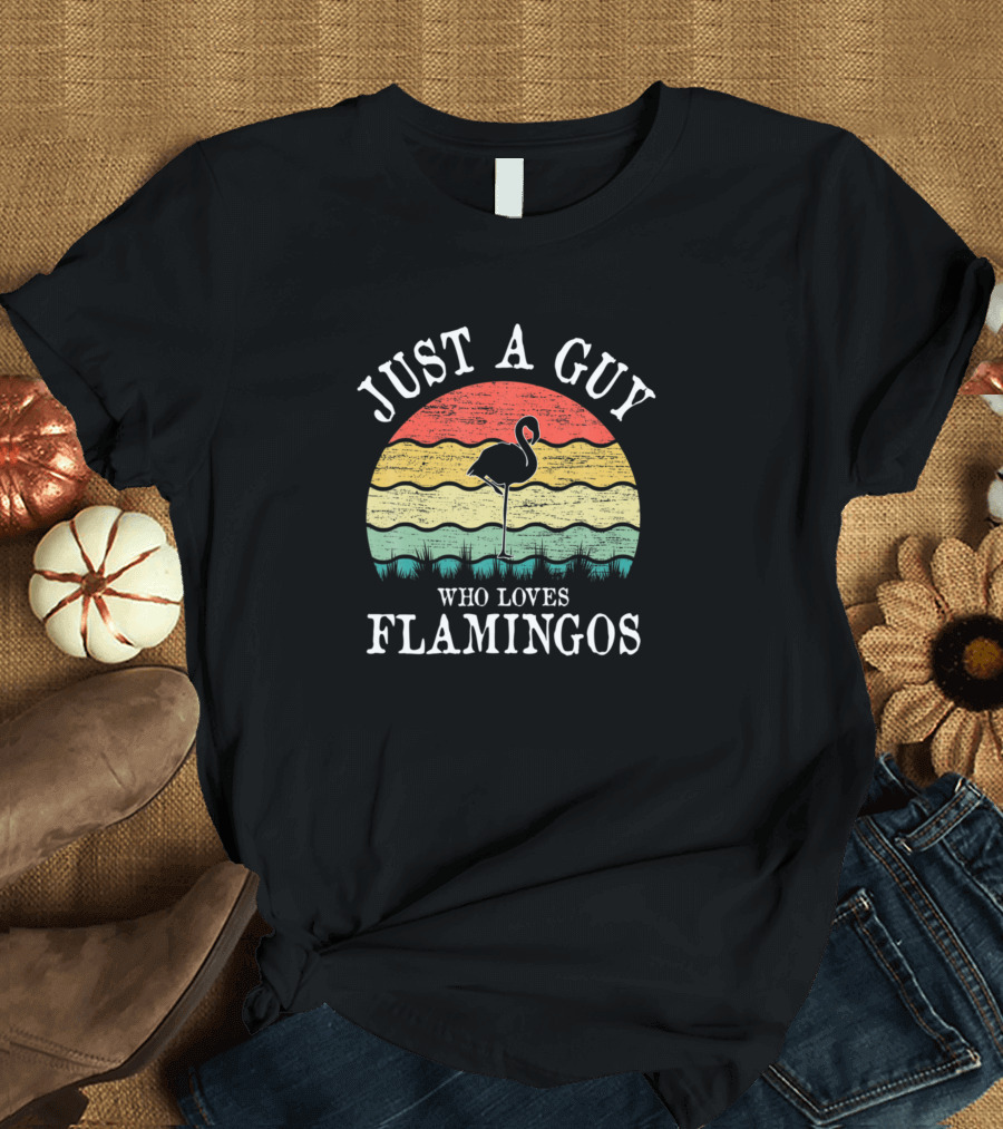 Just A Guy Who Loves Flamingos Retro Sunset T-Shirt