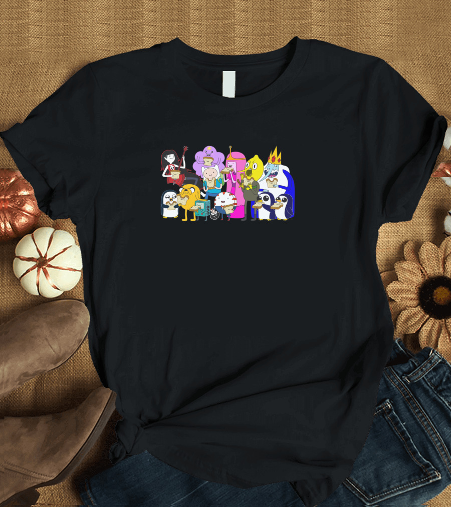 Adventure Time Characters Group with Marceline, Princess Bubblegum, Ice King, Lemongrab, Jake, Finn, BMO, Gunter, Lady Rainicorn T-Shirt