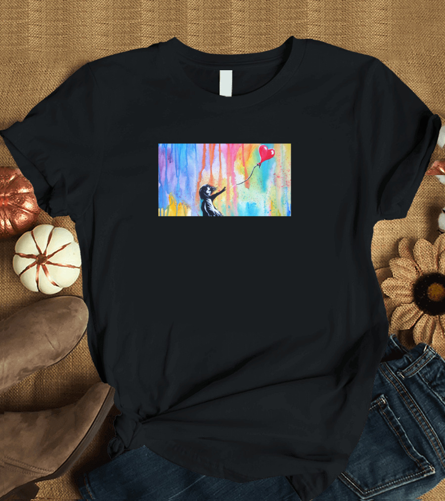 Banksy Balloon Girl Rainbow Drip T-Shirt