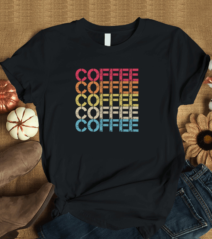 Coffee Vintage Distressed Grunge Repeated Retro T-Shirt