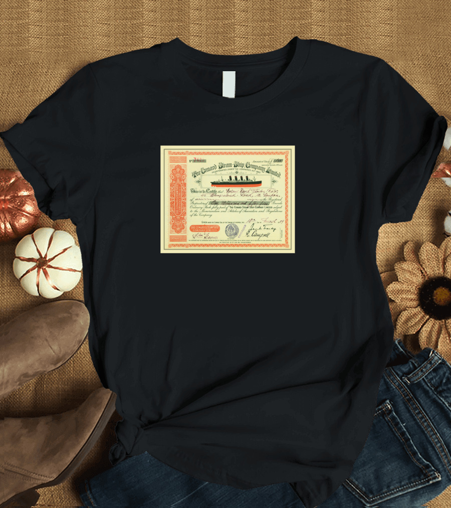 Cunard Steam Ship Company Limited 1909 Stock Certificate Iconic Ocean Liner T-Shirt