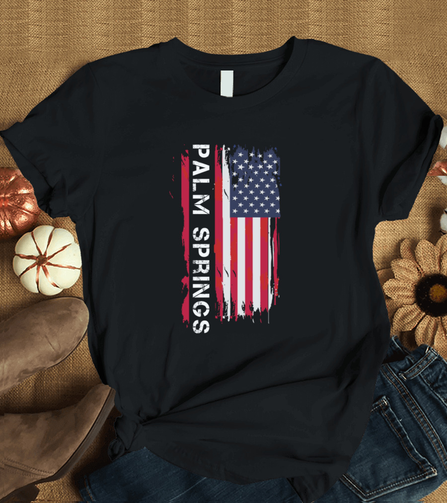 Palm Springs Distressed USA Flag Vintage Font T-Shirt