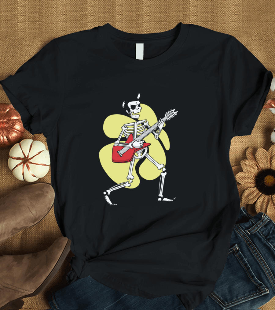 Skeleton With Guitar And Pompadour Rockn Roll T-Shirt