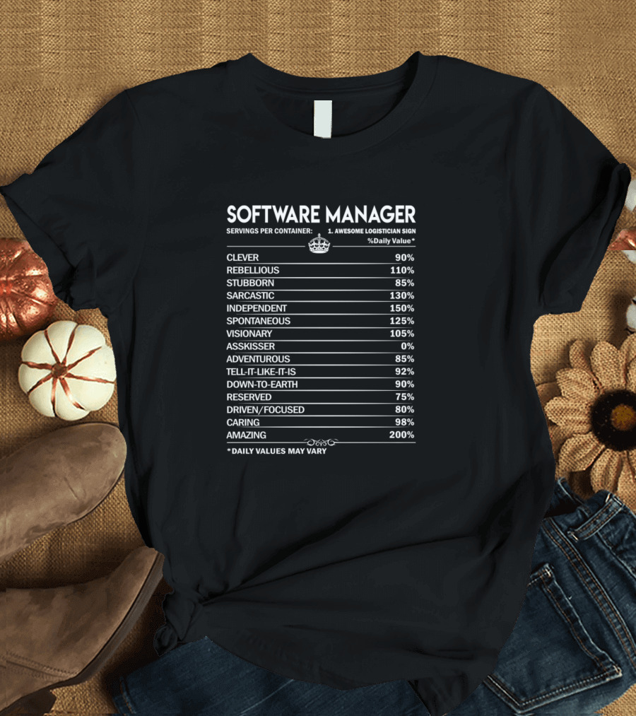 Software Manager Clever Rebellious Stubborn Sarcastic Independent Spontaneous Visionary Adventurous Caring Amazing T-Shirt