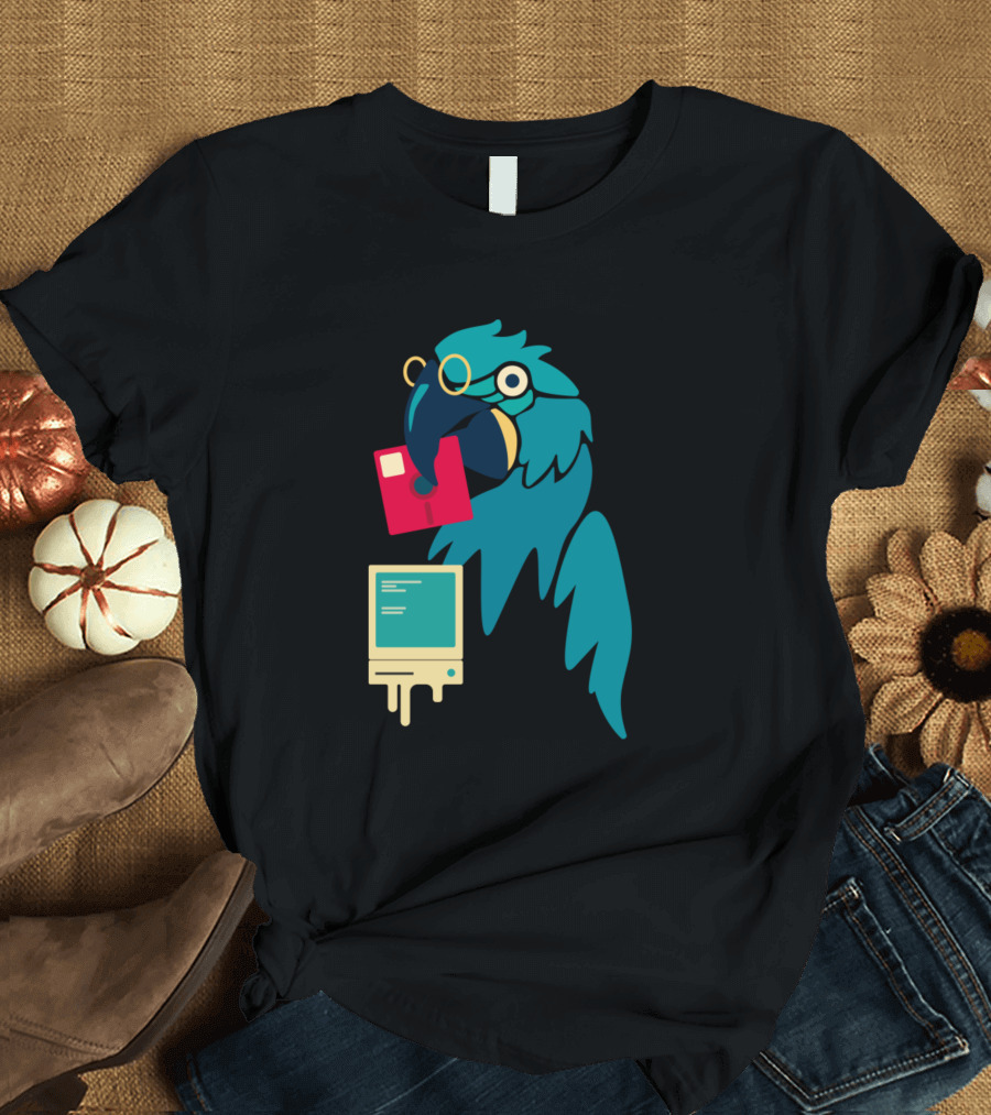 Summer Macaw Retro Computer Floppy Disk T-Shirt