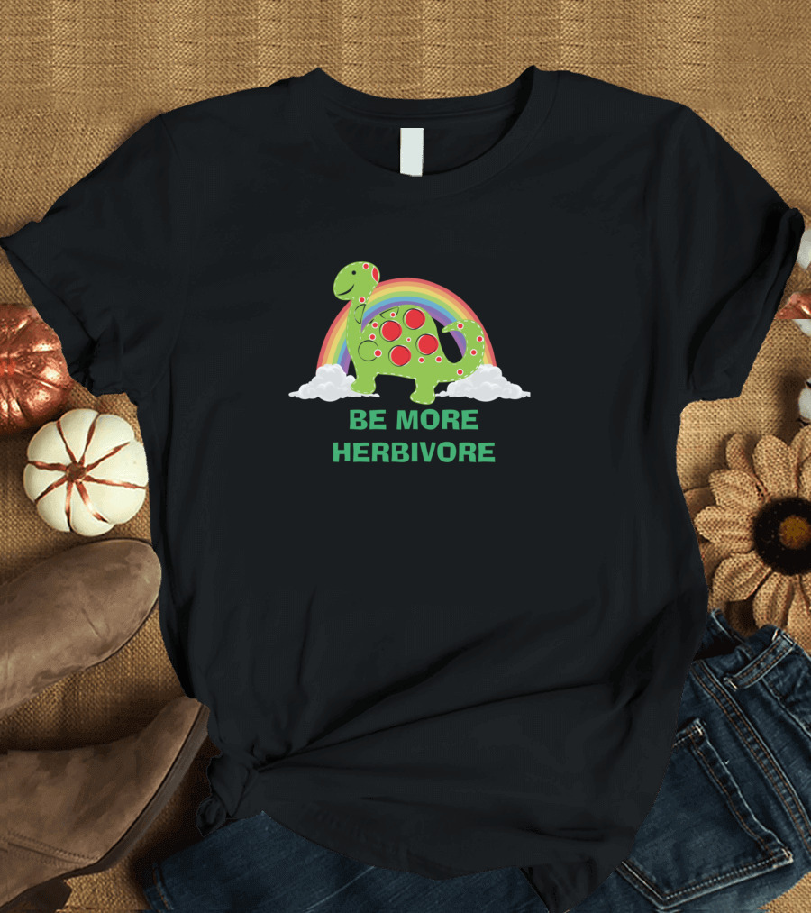 Be More Herbivore Diplodocus with Rainbow and Clouds T-Shirt