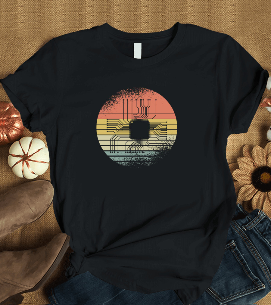 Cpu Circuit Board Retro Sunset T-Shirt