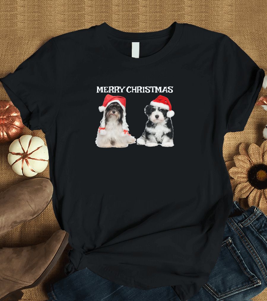 Merry Christmas Dogs Santa Hat Puppies T-Shirt