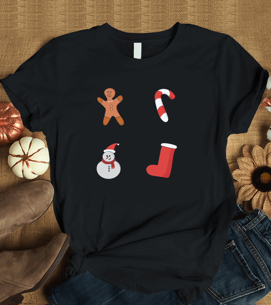 Merry Christmas Special Pack Gingerbread Candy Cane Snowman Stocking T-Shirt