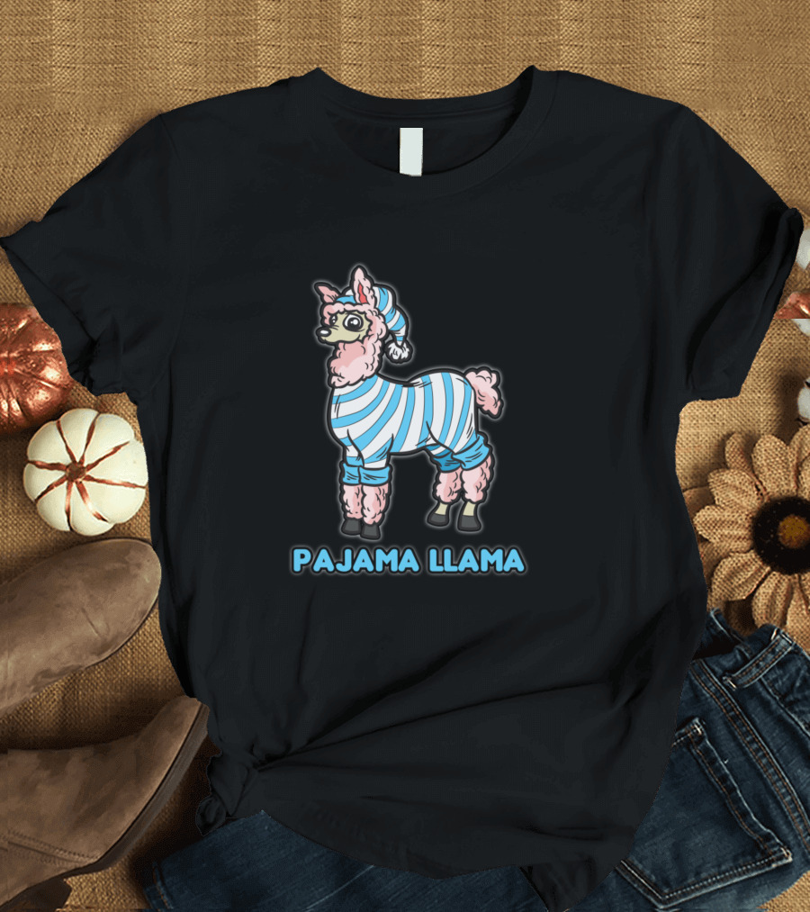 Pajama Llama Sleepy Striped Nightwear Ensemble T-Shirt