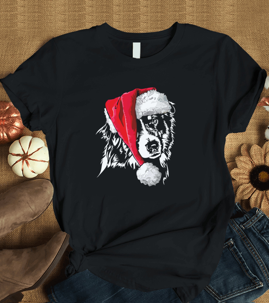 Santa Hat Australian Shepherd Dog Christmas Aussie T-Shirt