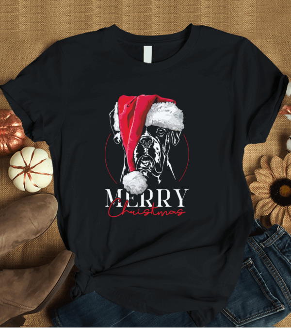 T-Shirt: Merry Christmas Santa Boxer Dog T-Shirt Merry Christmas Santa Boxer Dog T-Shirt