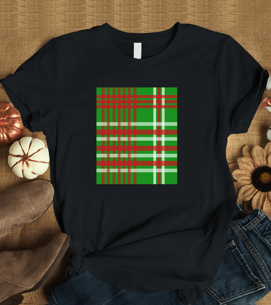 Woven Patterns Green Red Stripes Plaid T-Shirt