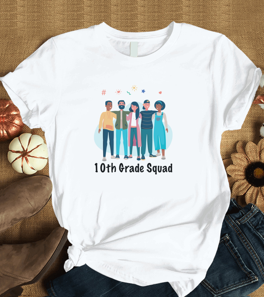 10Th Grade Squad Friends Hashtag Heart Star Icons T-Shirt