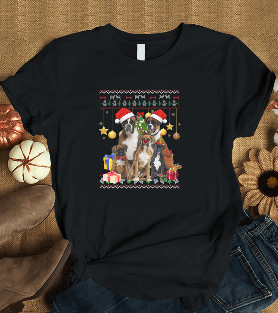 Boxer Ugly Christmas Santa Hat Dog Festive Holiday T-Shirt