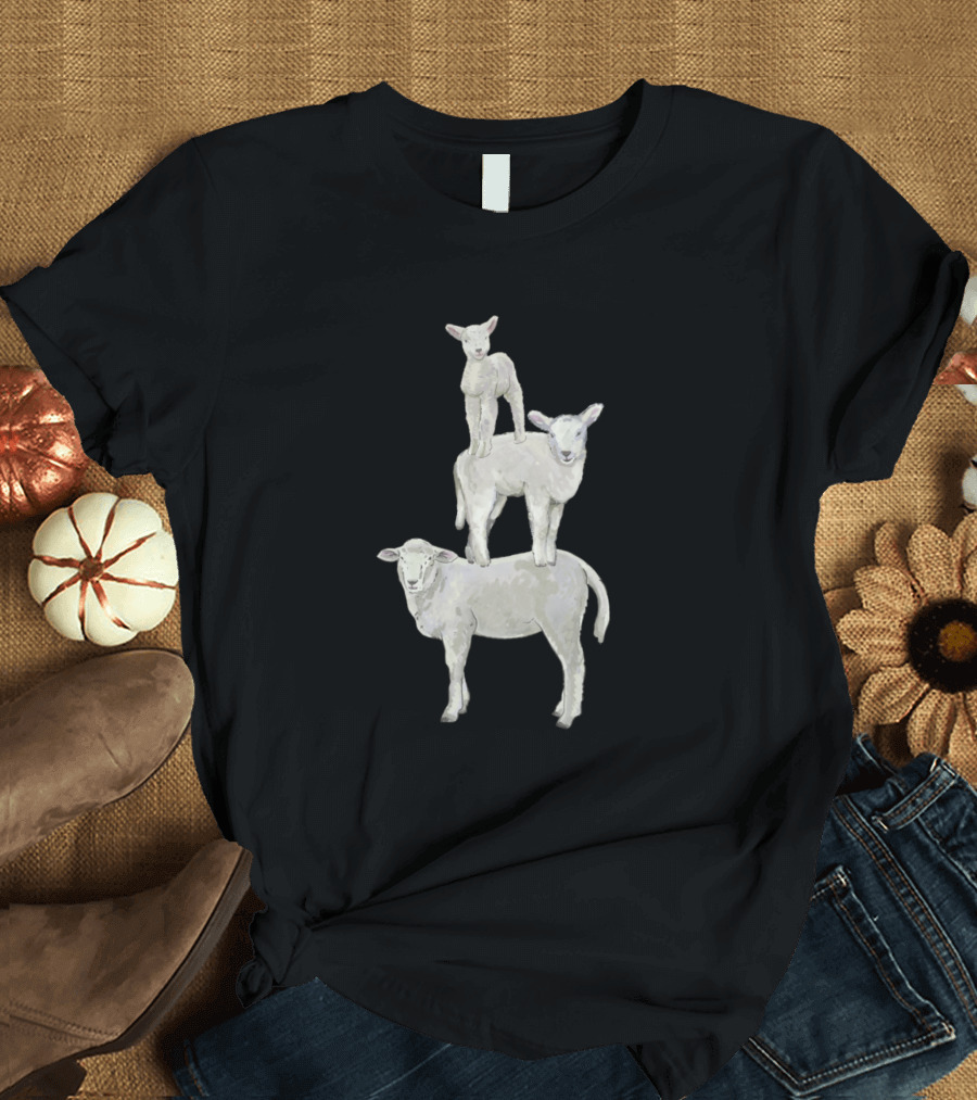 Cute Lambs Standing in Adorable Animal Stack Pose T-Shirt