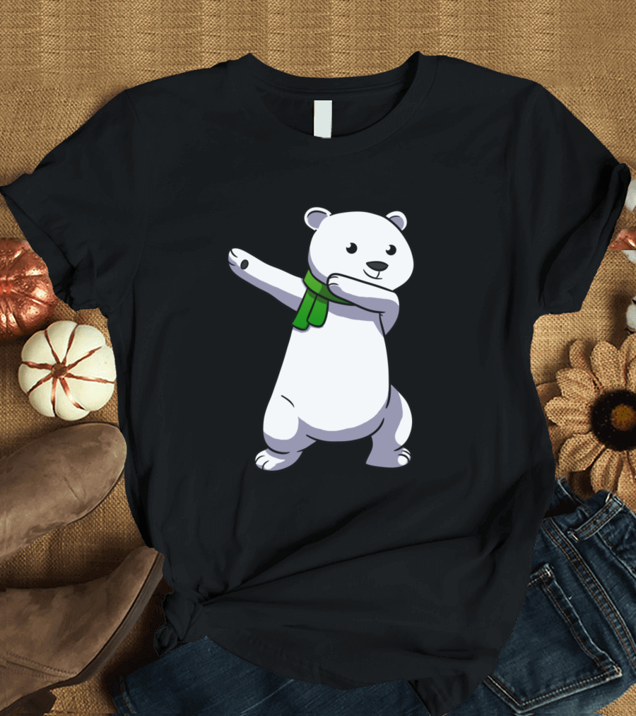 Dabbing Ice Bear with Green Scarf T-Shirt