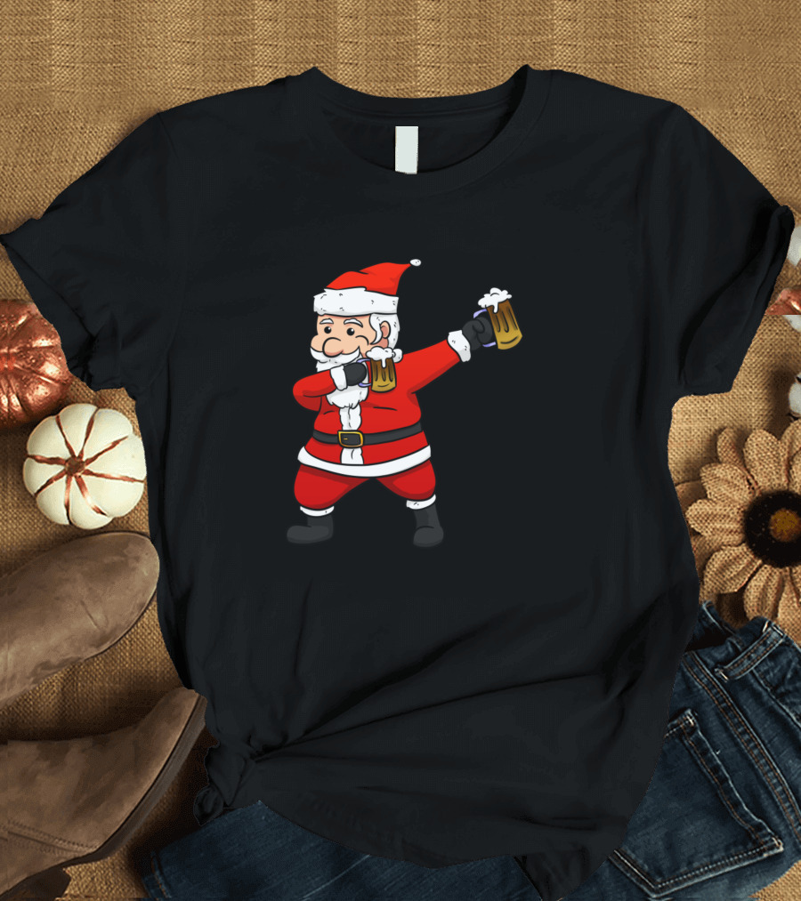 Dabbing Santa with Beer Mugs T-Shirt
