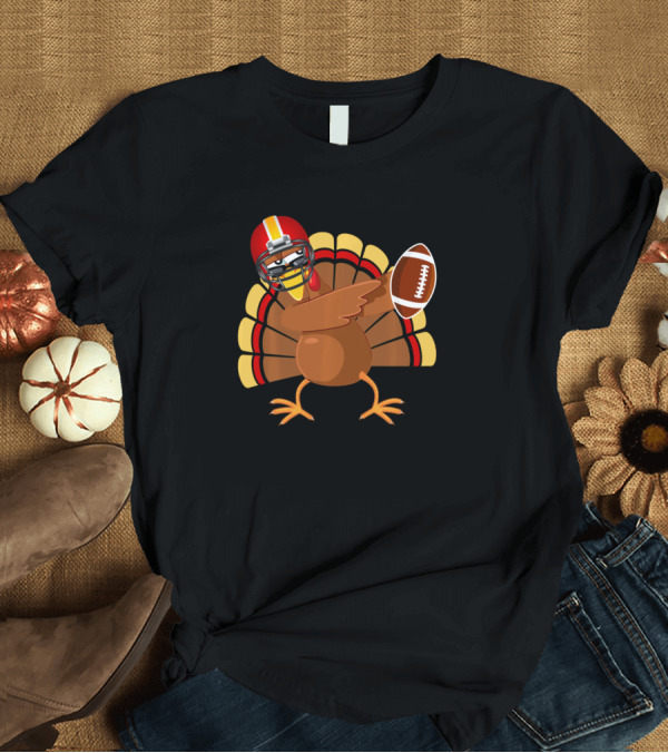 T-Shirt: Dabbing Turkey with Football Helmet Holding Football T-Shirt Dabbing Turkey with Football Helmet Holding Football T-Shirt