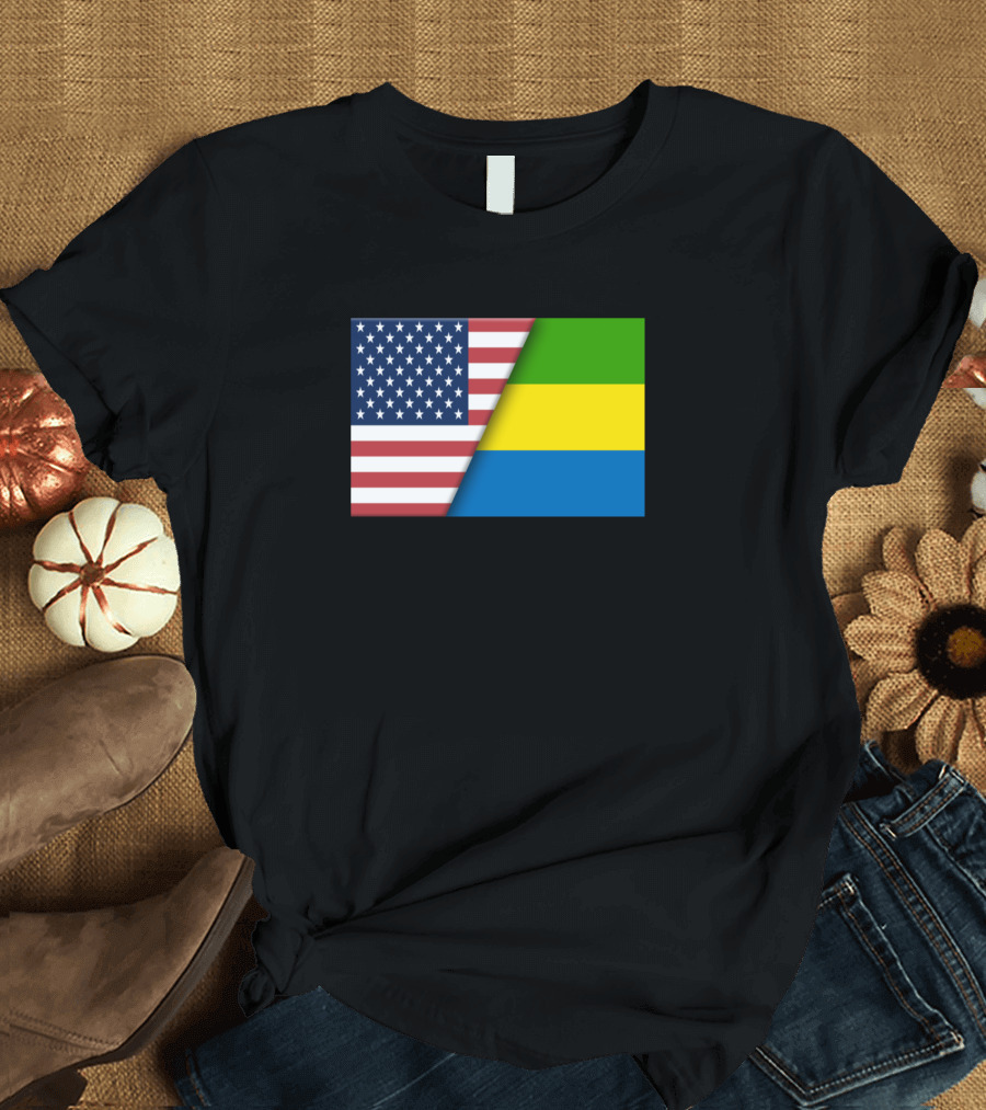 USA Flag Gabon Flag Immigrant Ancestry Homeland Connection T-Shirt