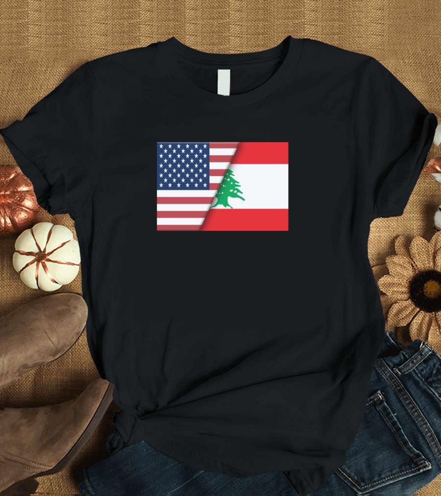 Usa Flag Lebanon Lebanese Flag Immigrant Ancestry Unity Heritage T-Shirt