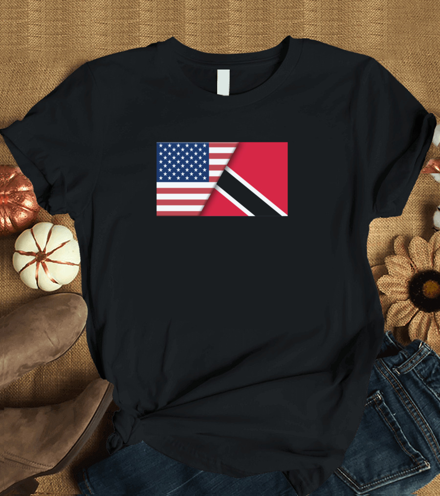 Usa Flag Trinidad And Tobago Flag Immigrant Ancestor Connection Heritage T-Shirt
