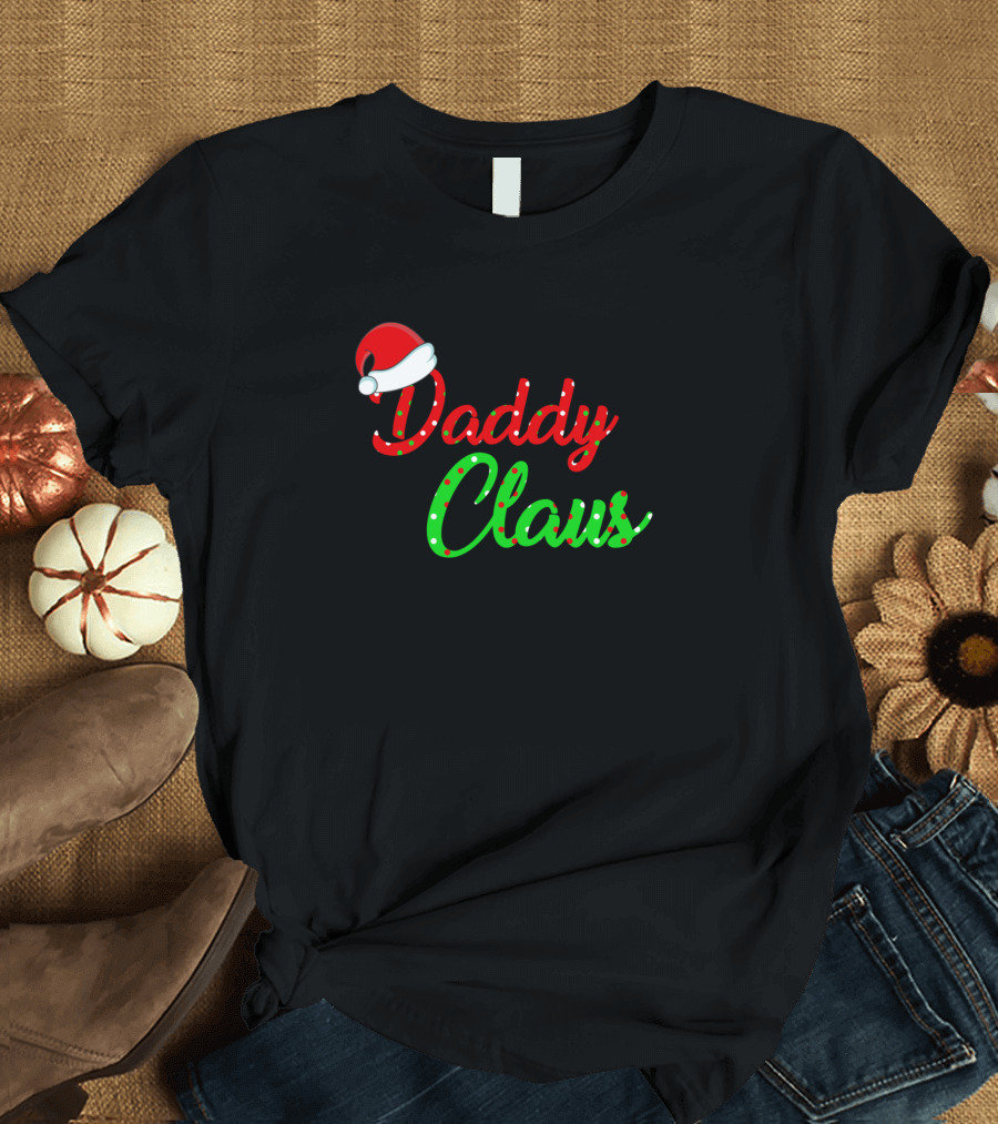 Daddy Claus Santa Hat Red and Green Polka Dot Holiday T-Shirt