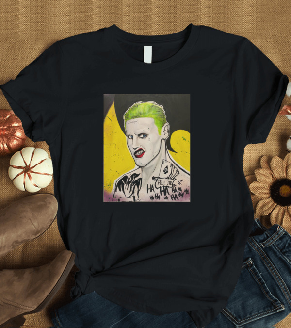 T-Shirt: Jared Leto Joker All In Playing Cards Ha Ha Ha Damaged Bat T-Shirt Jared Leto Joker All In Playing Cards Ha Ha Ha Damaged Bat T-Shirt
