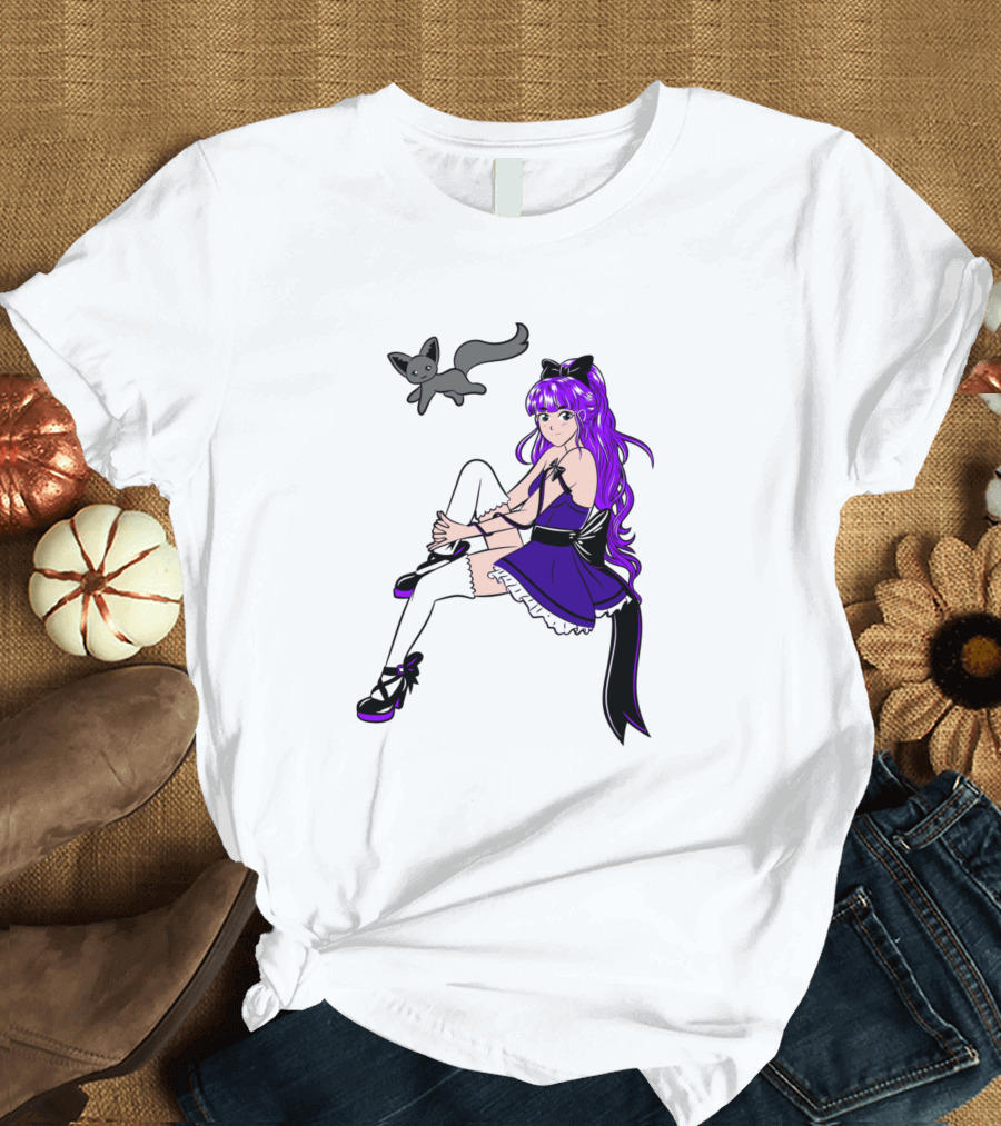 Kawaii Pai With Oceana Purple Haired Anime Girl and Cute Grey Fox T-Shirt