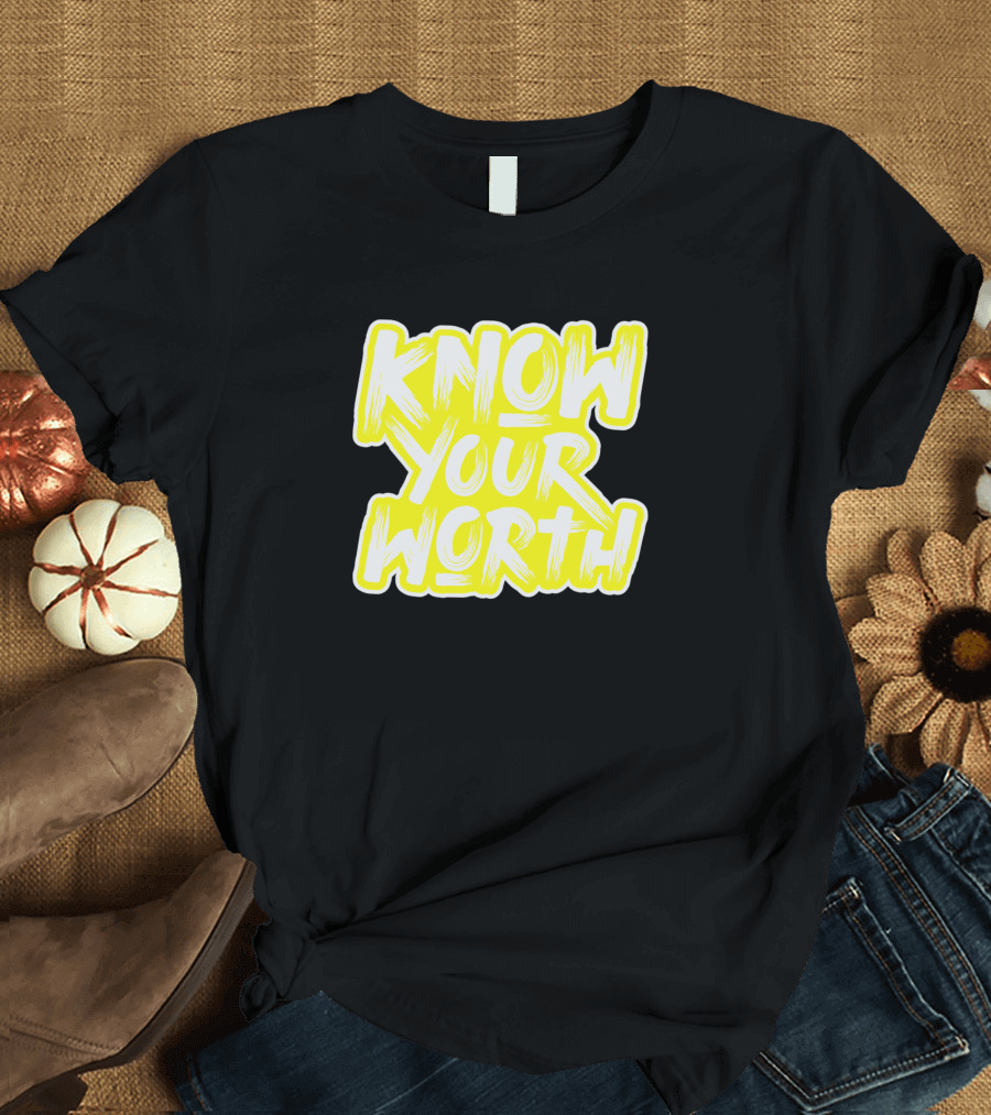 Know Your Worth Bold Yellow Block Lettering T-Shirt