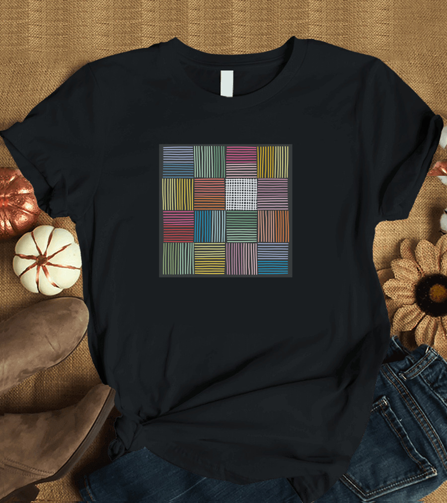 Rainbow Weave Multicolored Striped Pattern Squares T-Shirt