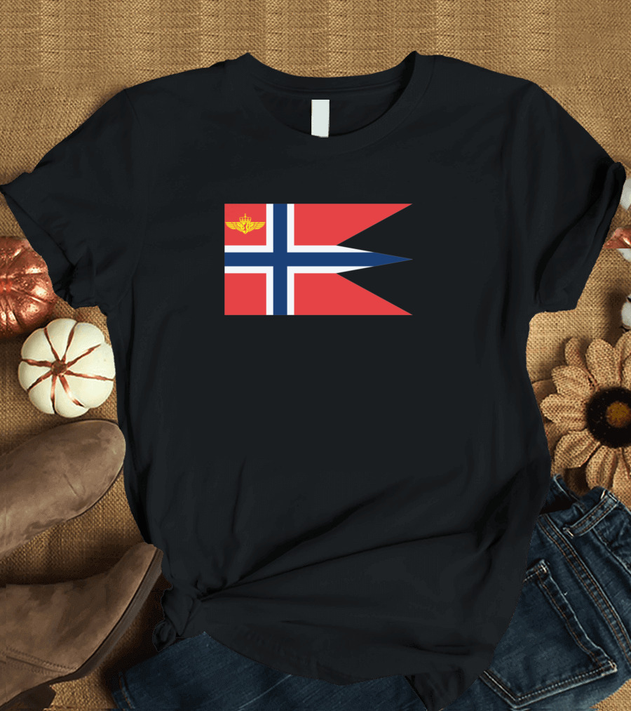 Royal Norwegian Air Force Emblem on Distinct Tail-Pointed National Flag T-Shirt