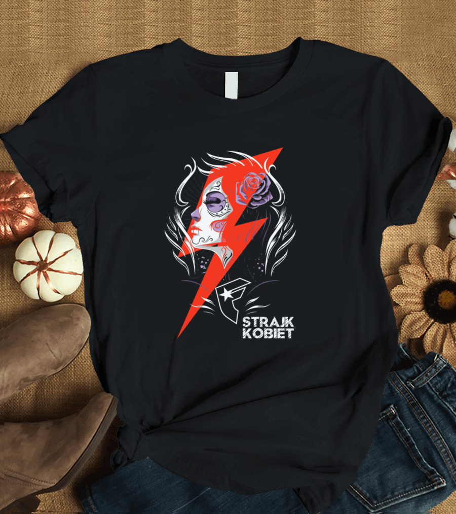 Strajk Kobiet Poland Women Protest Lightning Bolt and Feminine Portrait with Rose T-Shirt