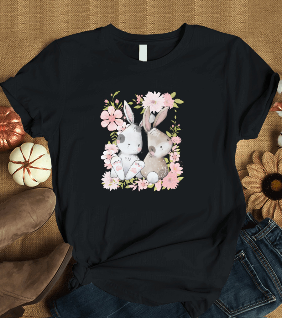 Children Bunny Rabbit Floral Motif T-Shirt