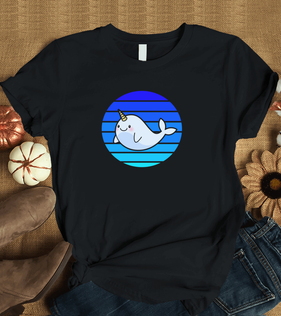 Narwhal Sunset Blue Striped Circle Cute Narwhal T-Shirt