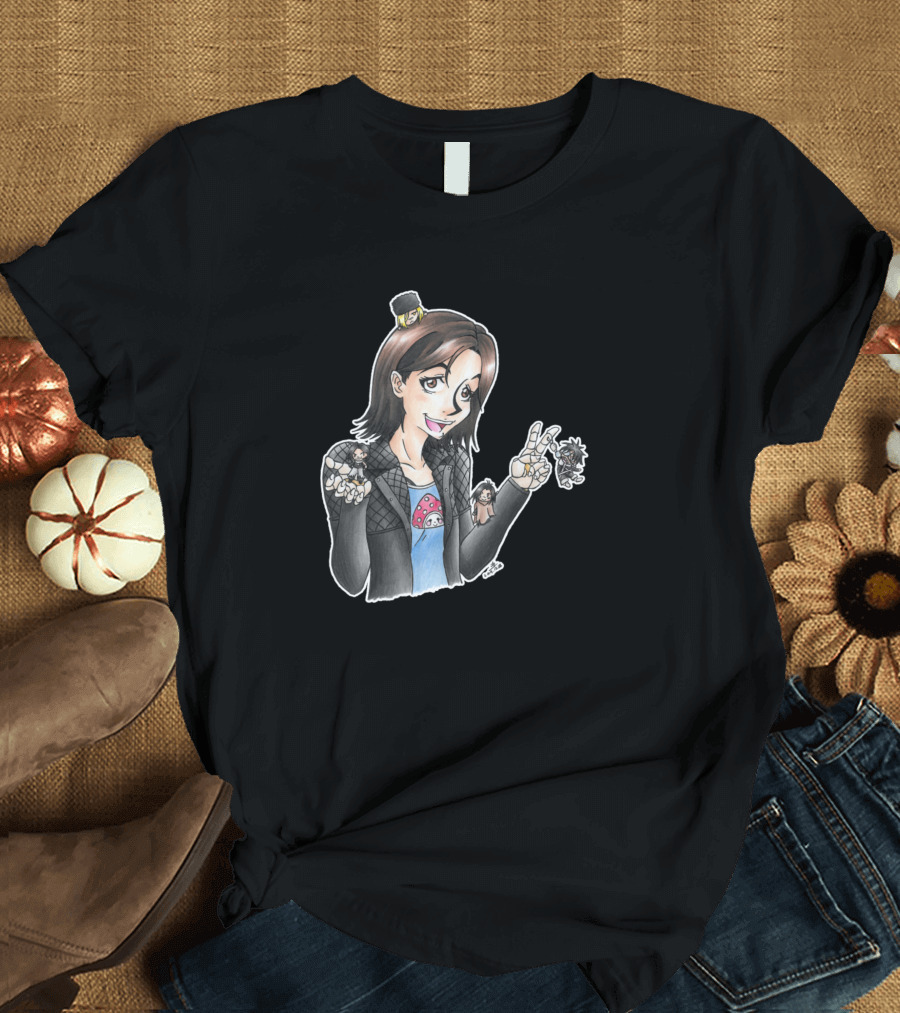 Alita Gang Anime Style Illustration with Playful Characters and Punk Hat T-Shirt