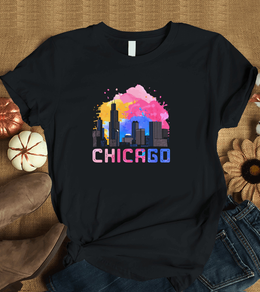 Chicago Skyline Colorful Retro Illinois T-Shirt