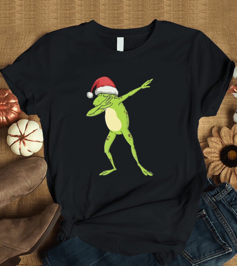 Christmas Frog Dabbing Funny Animal Dab Santa Hat T-Shirt