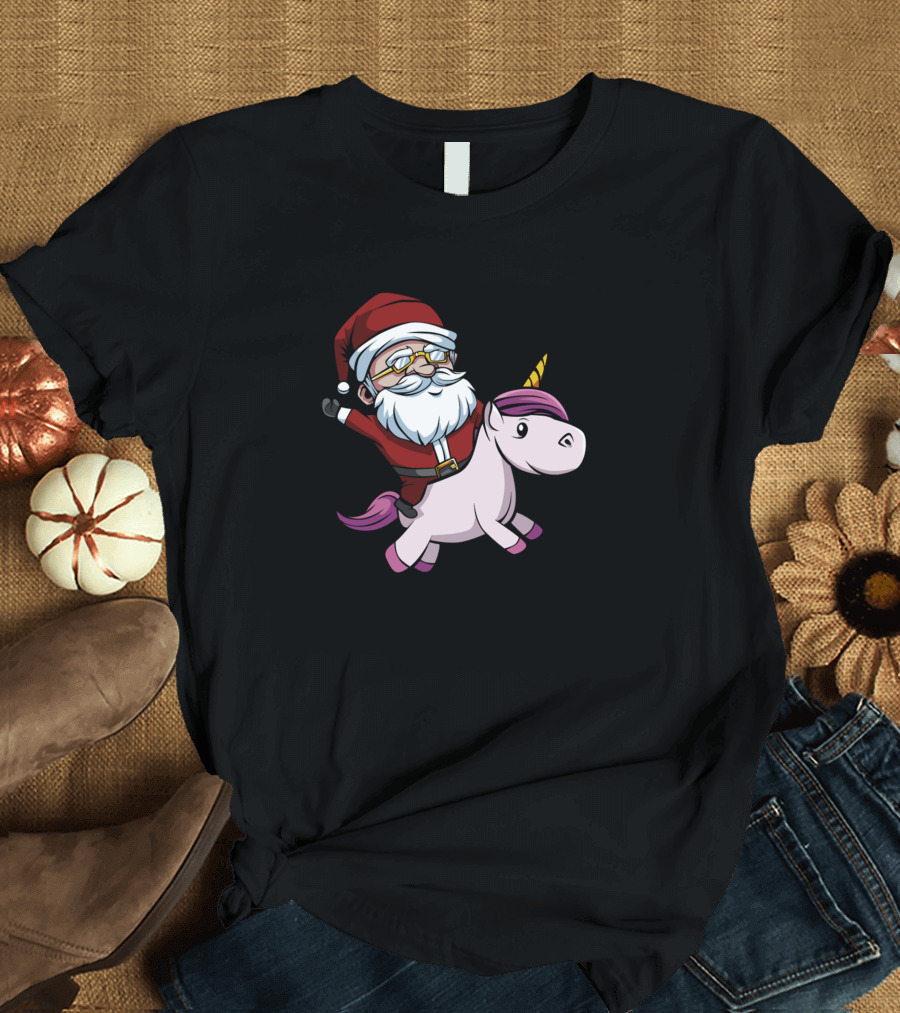Christmas Santa Riding A Unicorn Merry T-Shirt