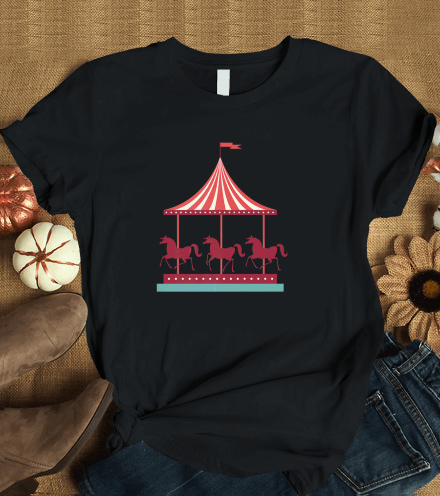 Mechanical Horses Merry Go Round Carnival Circus Iconic Carousel T-Shirt