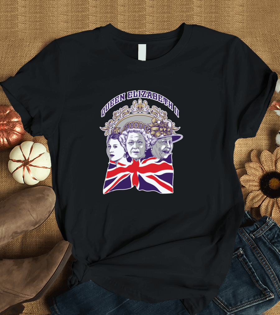 Queen Elizabeth II Three Faces of the Legend Union Jack T-Shirt
