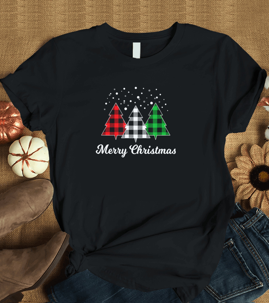 Merry Christmas Plaid Trees Holiday Christmas Santa Xmas in July T-Shirt