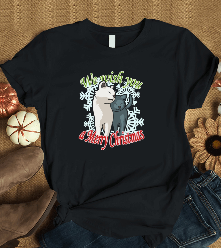 We Wish You a Merry Christmas Cute Cats Snowflakes T-Shirt
