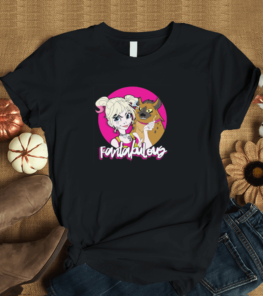 Fantabulous Harley Quinn and Hyena Pink Circle T-Shirt