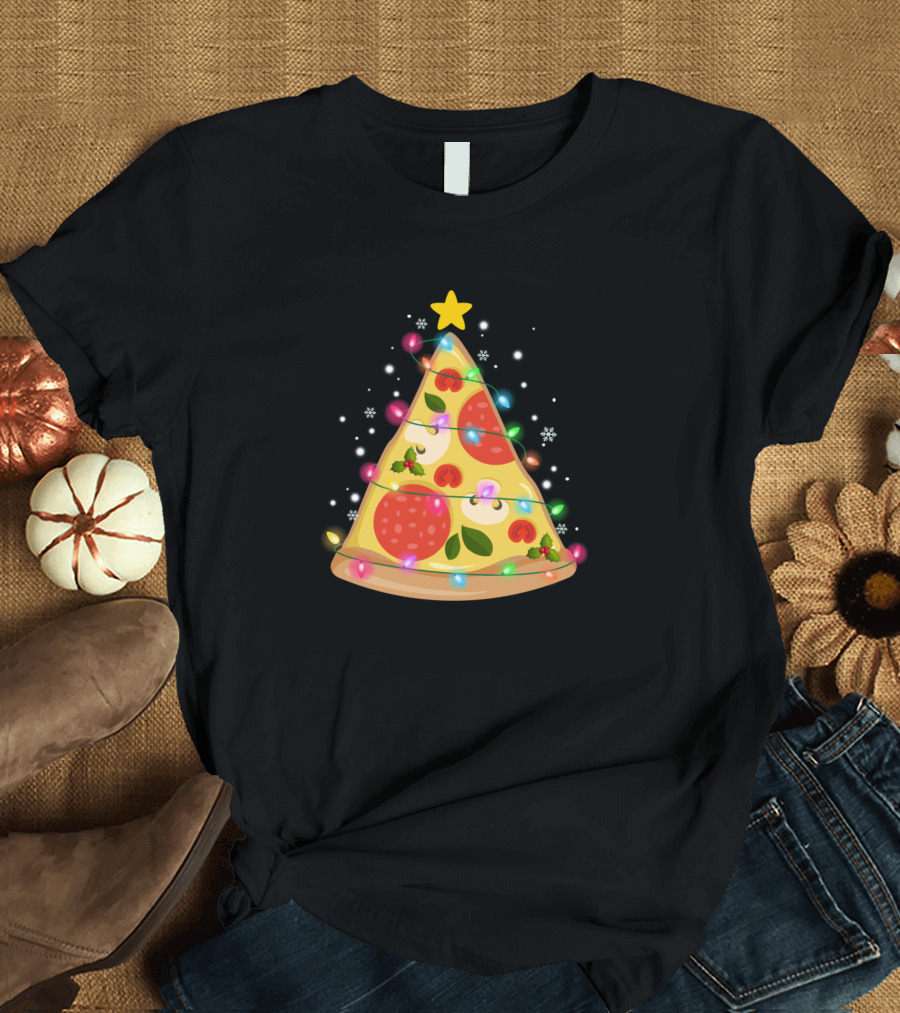 Funny Crustmas Pizza Christmas Tree with Lights T-Shirt