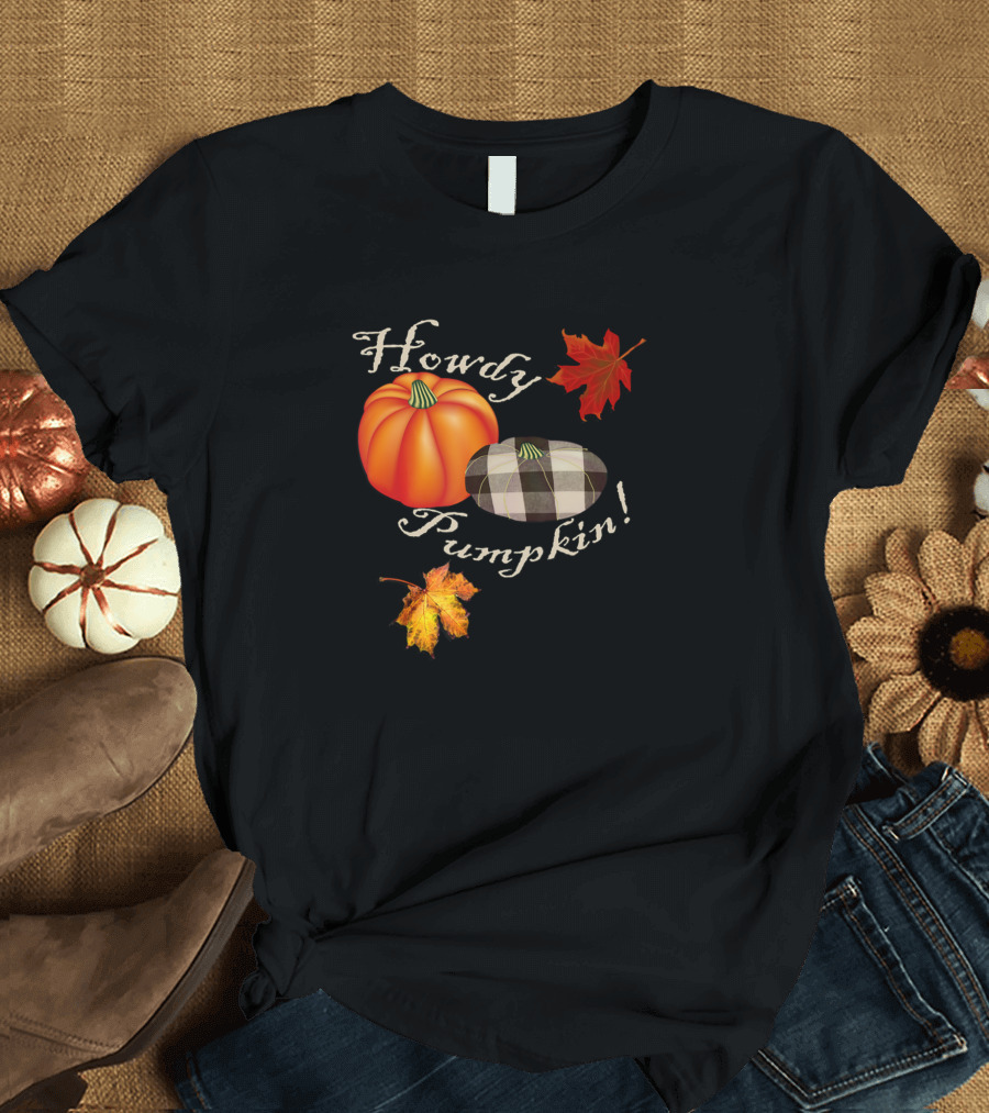 Howdy Pumpkin Fall Plaid Halloween Leaves T-Shirt