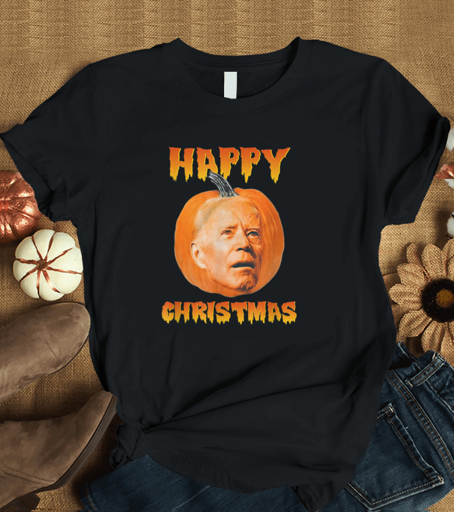 Happy Christmas Pumpkin Biden Head T-Shirt
