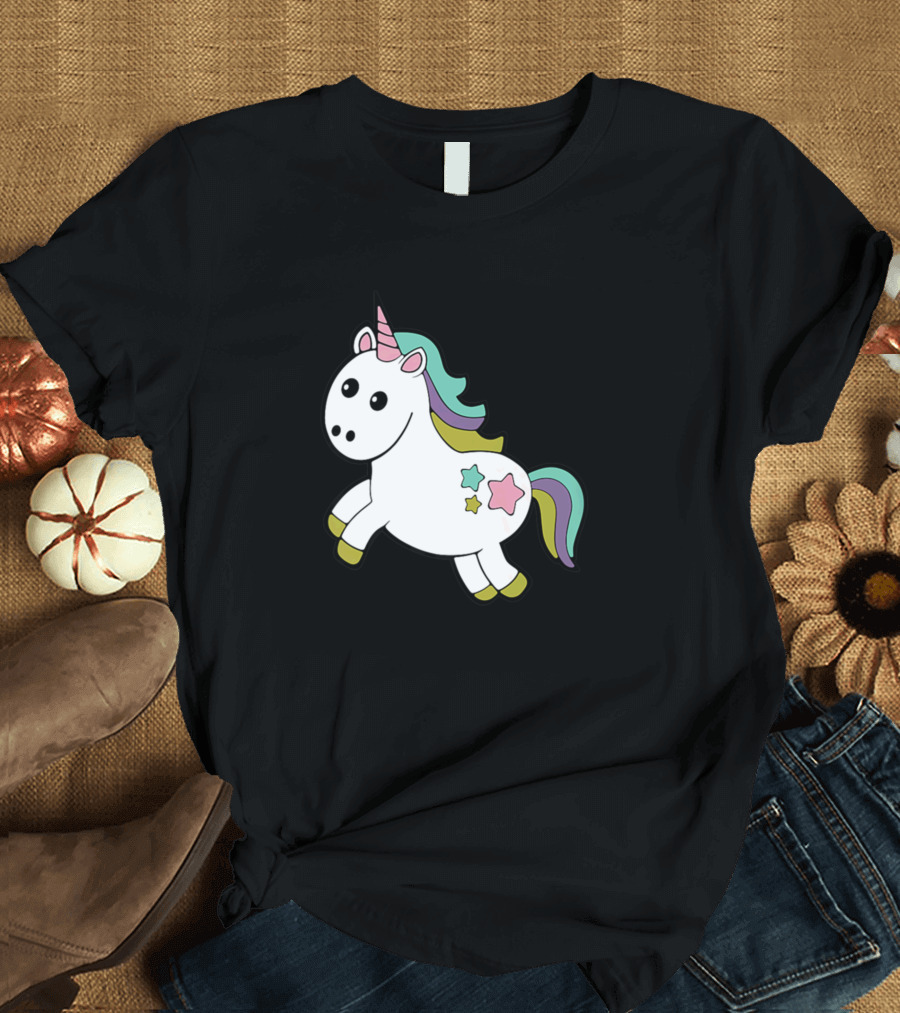 Unicorn Pony Horse Cute Cartoon Stars Colorful Mane Tail T-Shirt