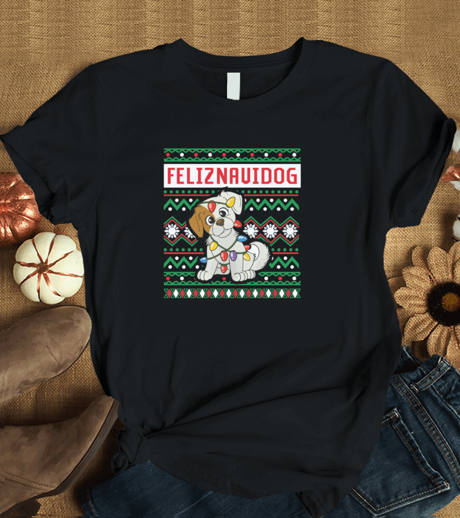 Feliz Navidog Christmas Dog Ugly Sweater Lights T-Shirt