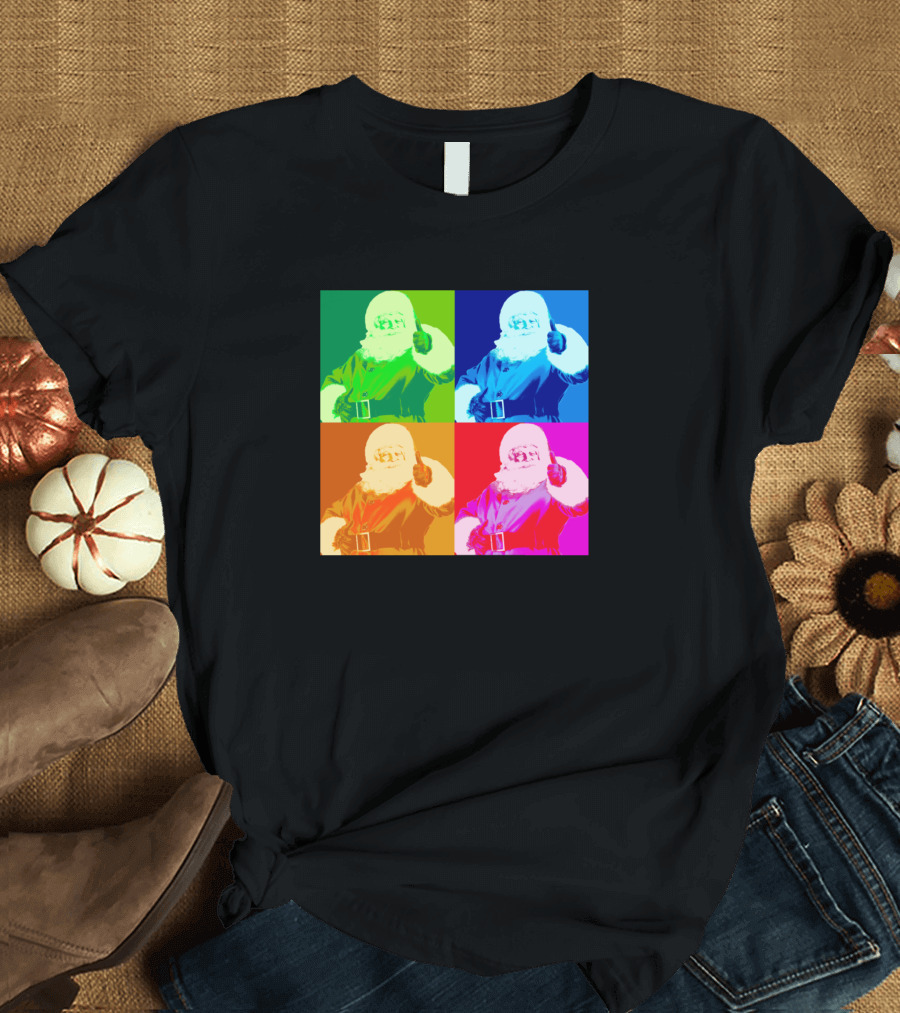 Happy Rainbow Santa Colorful Retro Vintage Pop Art Quad Squares T-Shirt